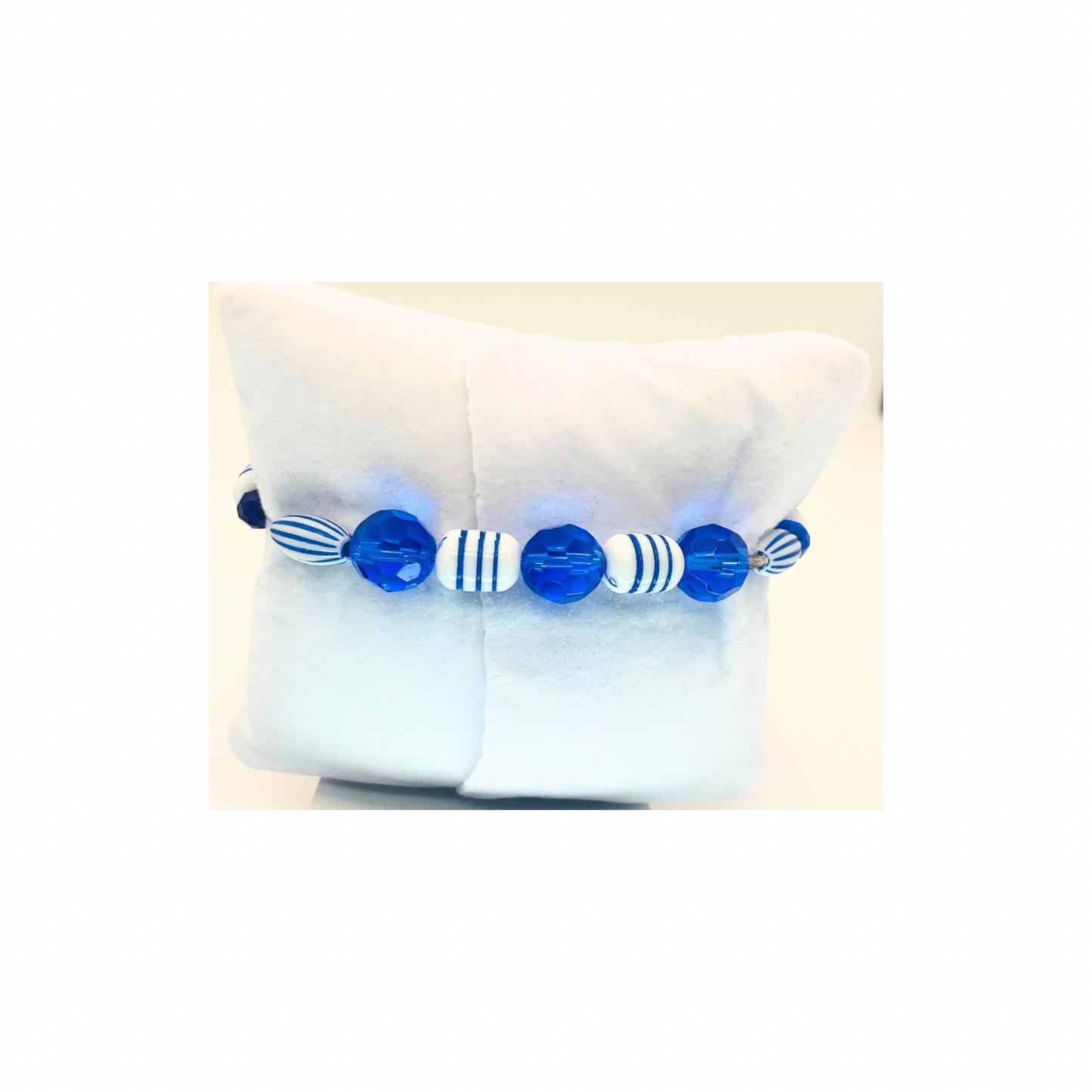 Blue and White Bow Stretch Beaded Bracelet-Crafting By BB