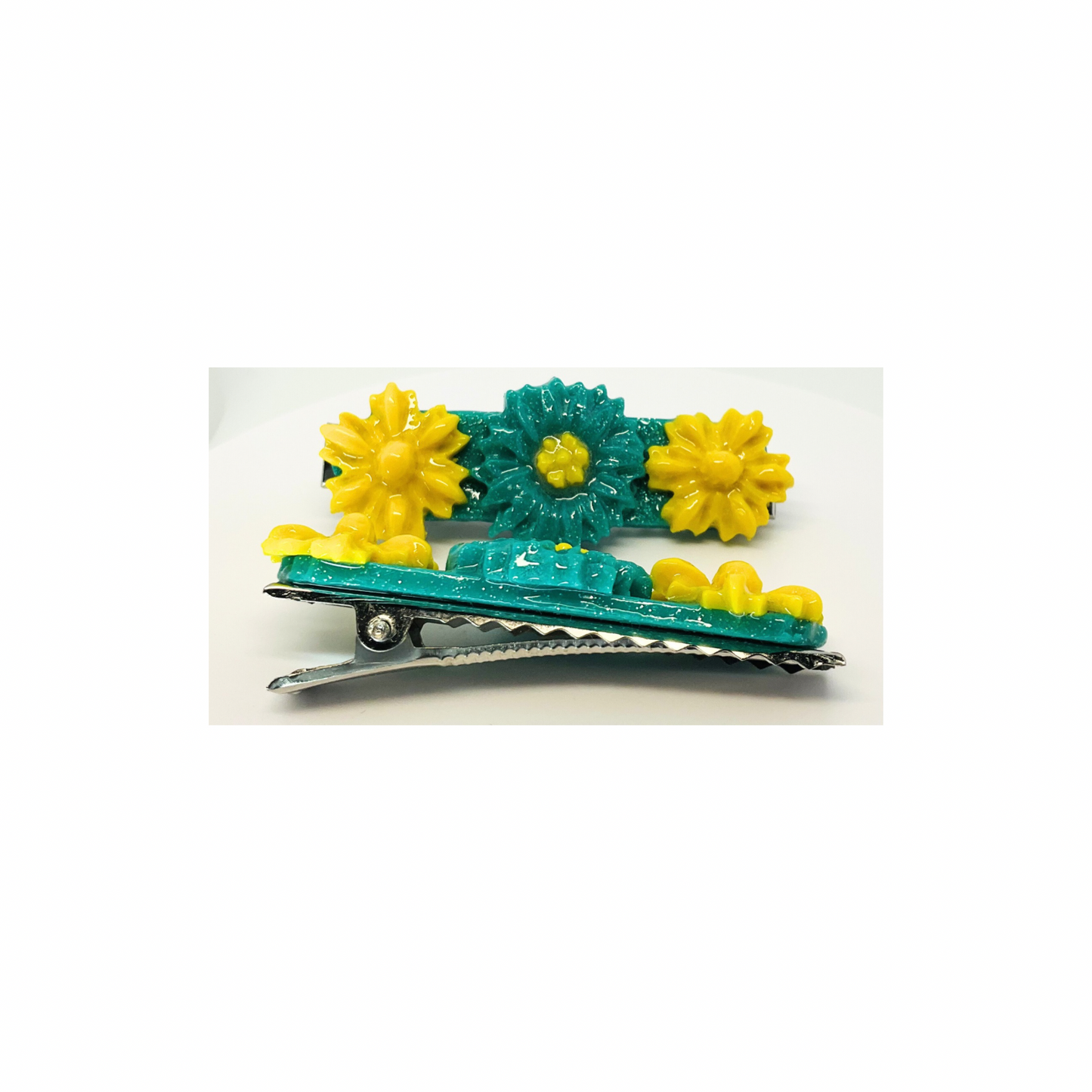 Yellow and Green Flower 2-Inch Hair Clips-Crafting By BB