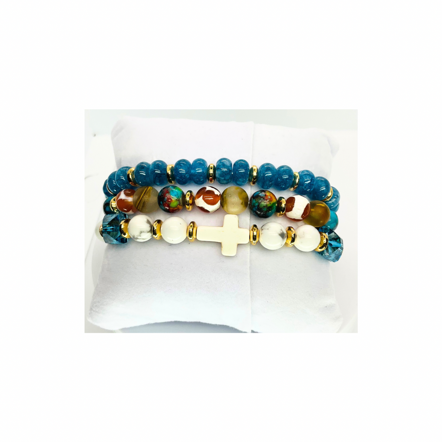 Cerulean Blue Stacked Stretch Bracelets Set of Three Vibrant Eye-catching Color for Casual Wear and Layering Perfect Gift