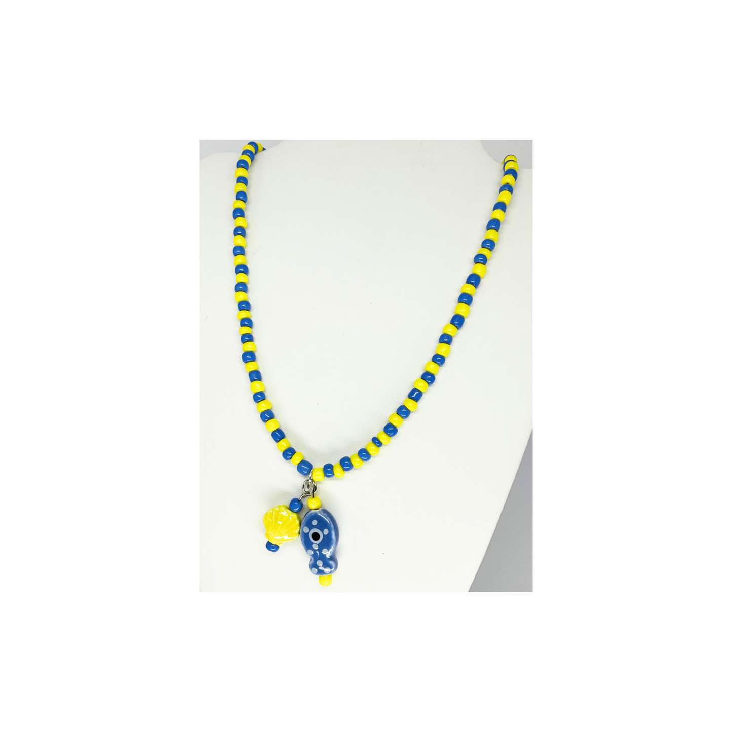 Yellow and Blue Seed Bead Fish Necklace | 17-inch | Crafting By BB