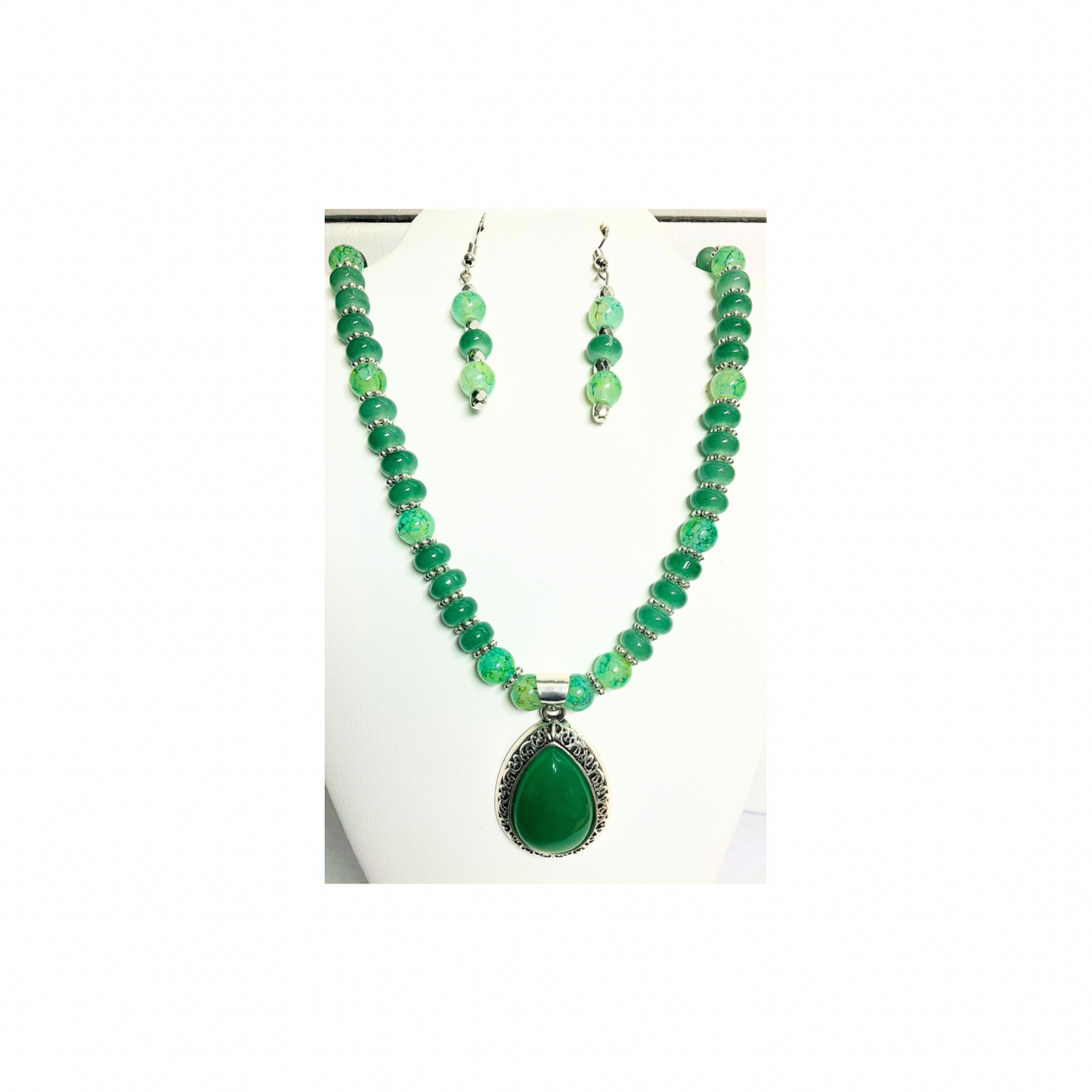 Peridot Green Beaded Necklace and Dangle Earring Set