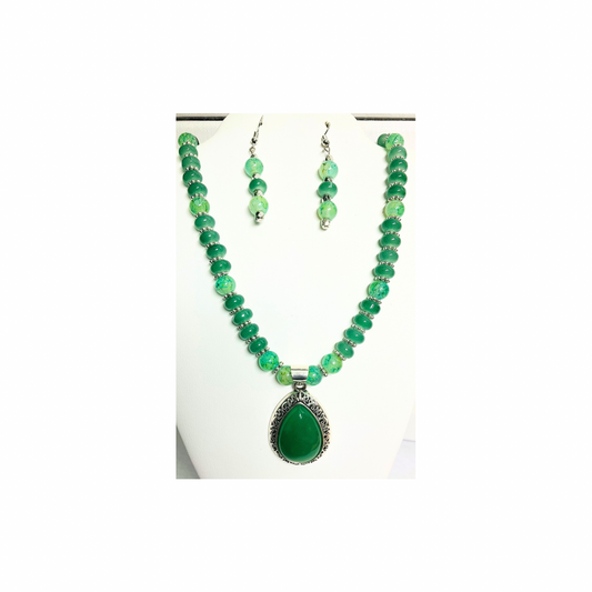 Peridot Green Beaded Necklace and Dangle Earring Set