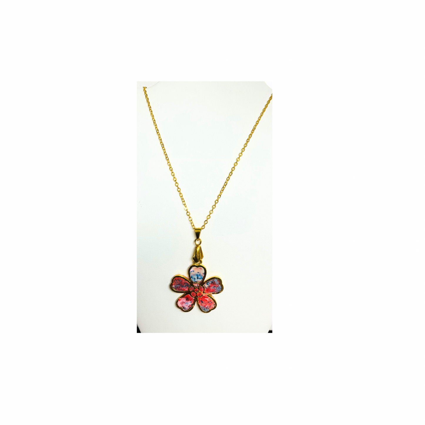 Tie Dye Gold Flower Pendant Necklace in Polymer Clay with 18-Inch Chain - Unique & Quality Crafted Jewelry