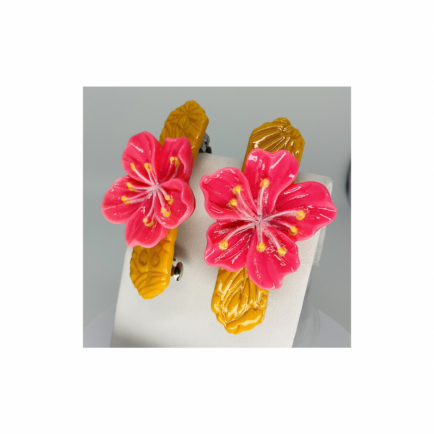 Yellow Hair Barrette with Pink Flower-Crafting By BB
