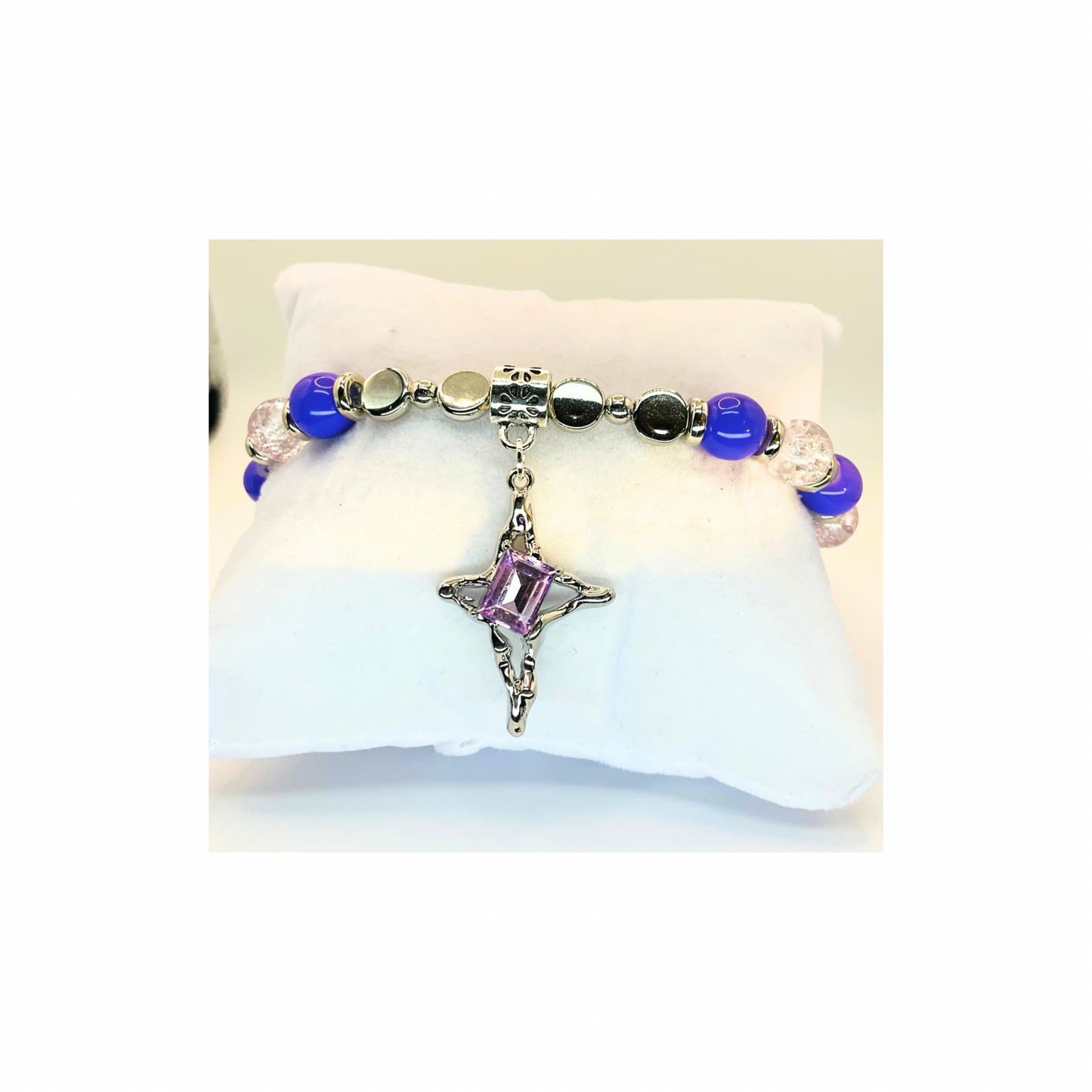 Purple Crystal and Silver Beaded Bracelet with Star Charm-Crafting By BB