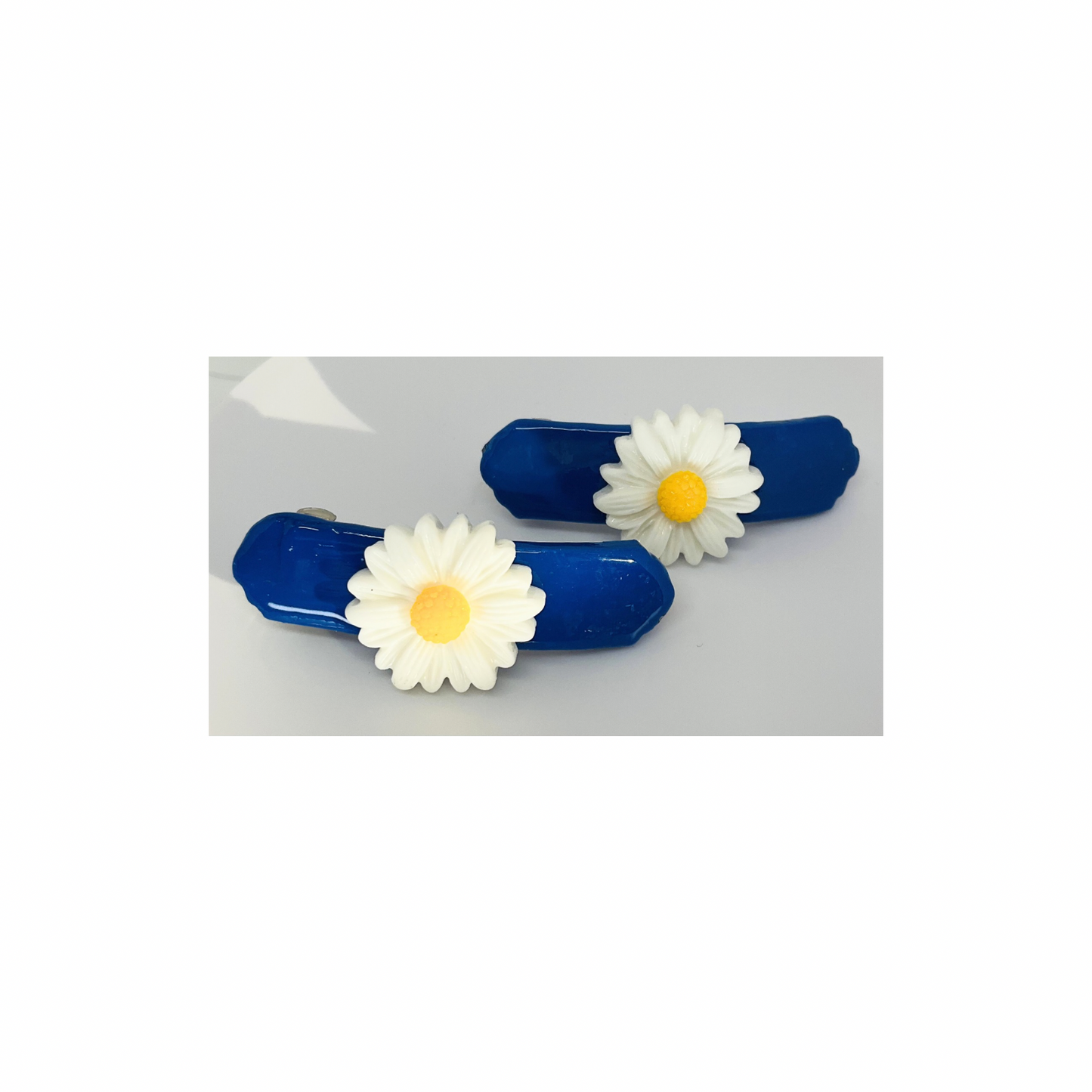 Blue with White Daisy 2-Inch Hair Barrette-Crafting By BB