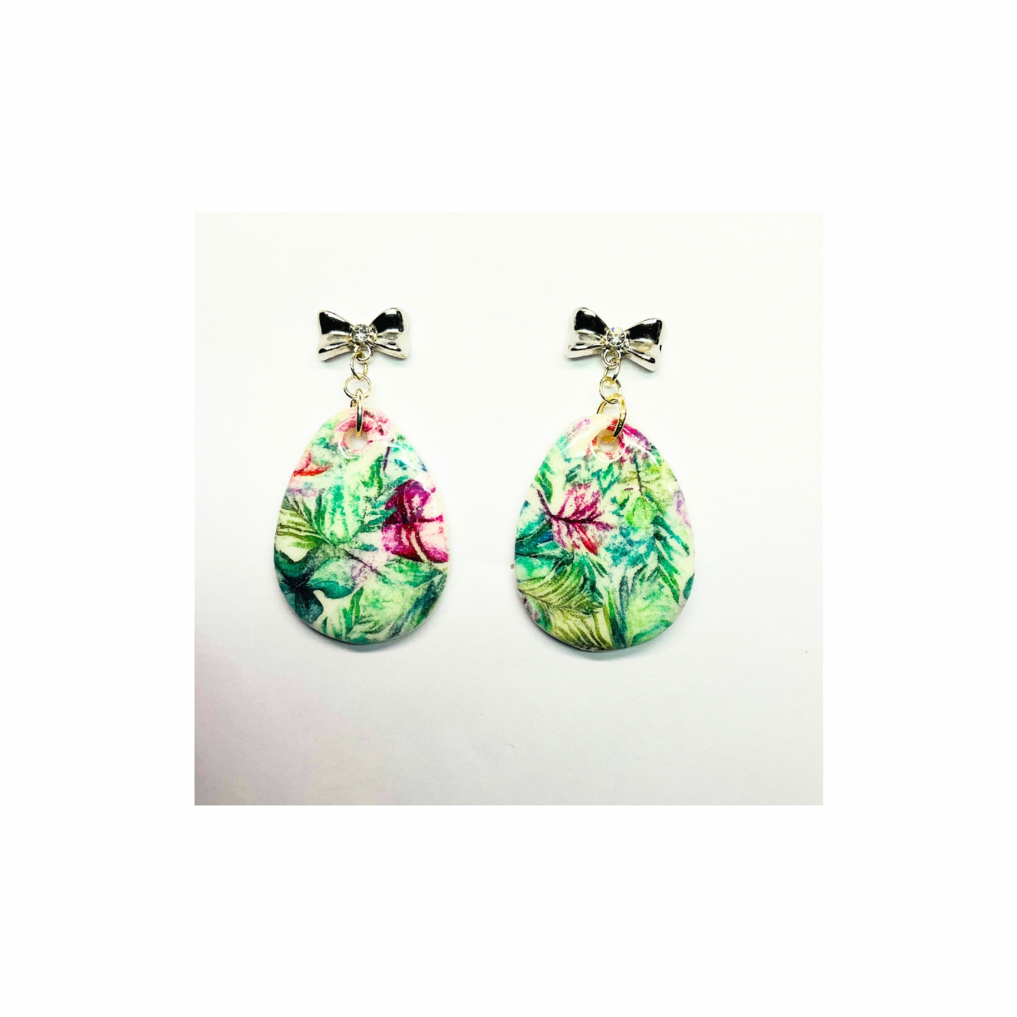 Spring Floral Bow Earring with Silver Bow Stud