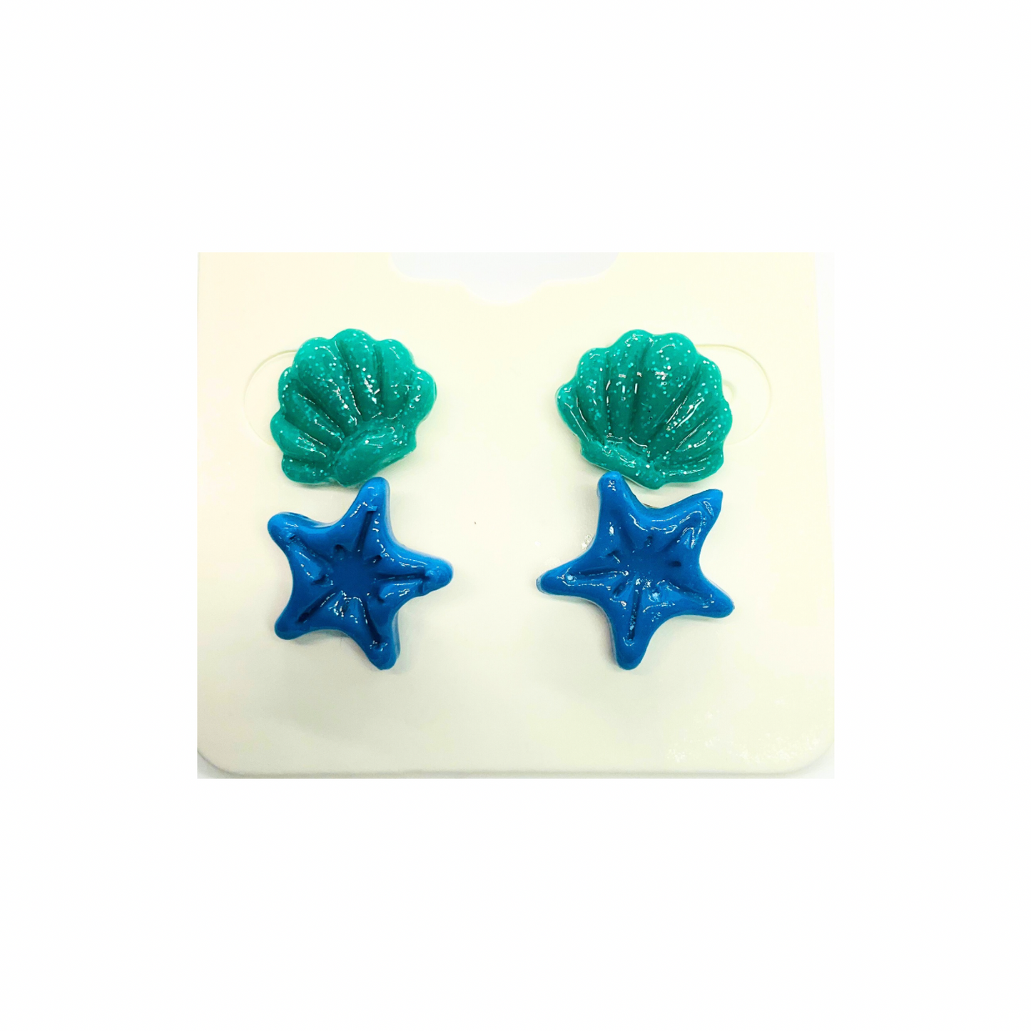 Ocean Collection Green Shell and Blue Starfish Stud Earrings for Women