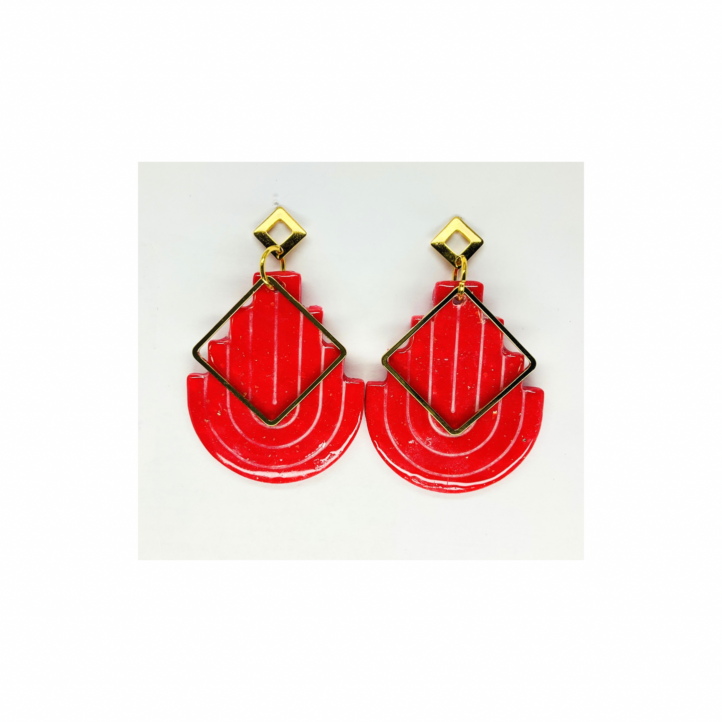 Red and Gold Earring with Gold Stud Dangle-Crafting By BB