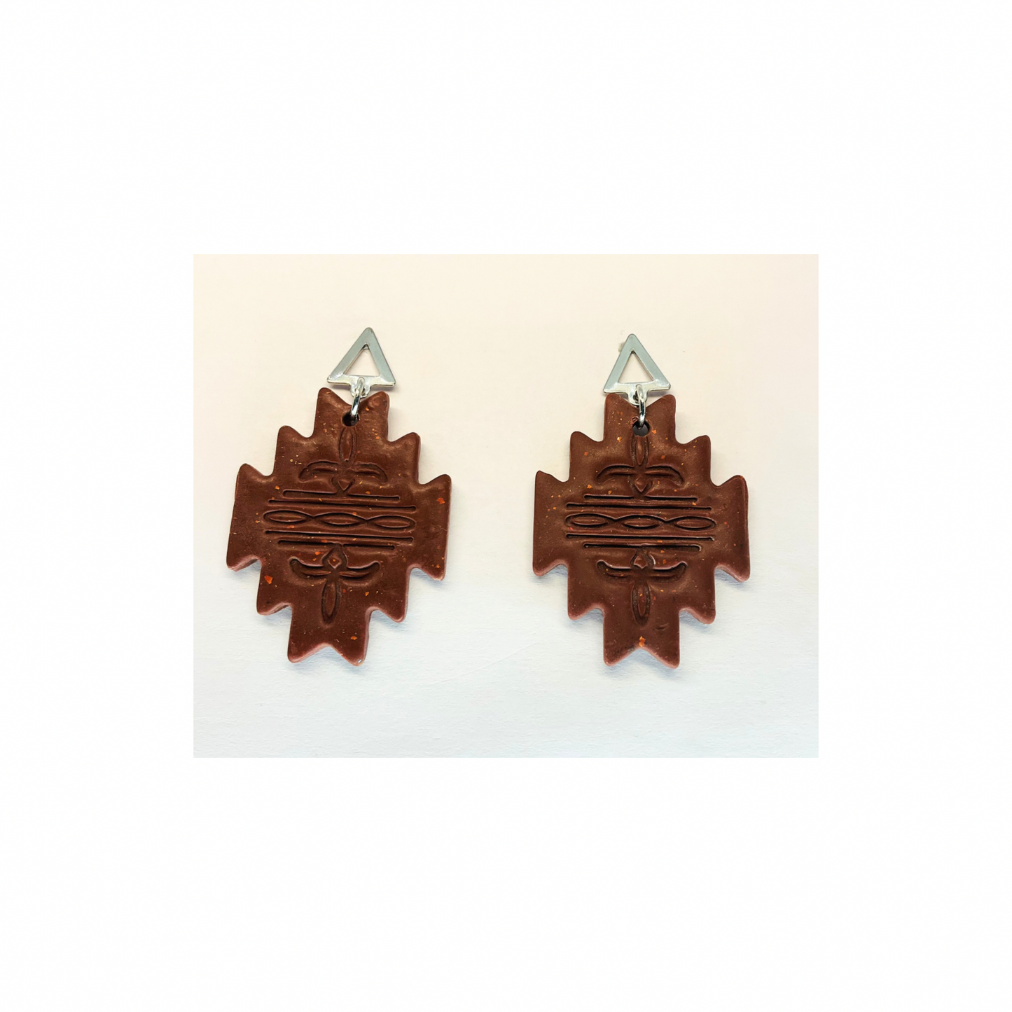 Brown Aztec Southwest Boot Stitch Dangle with Silver Stud Earrings-Crafting By BB