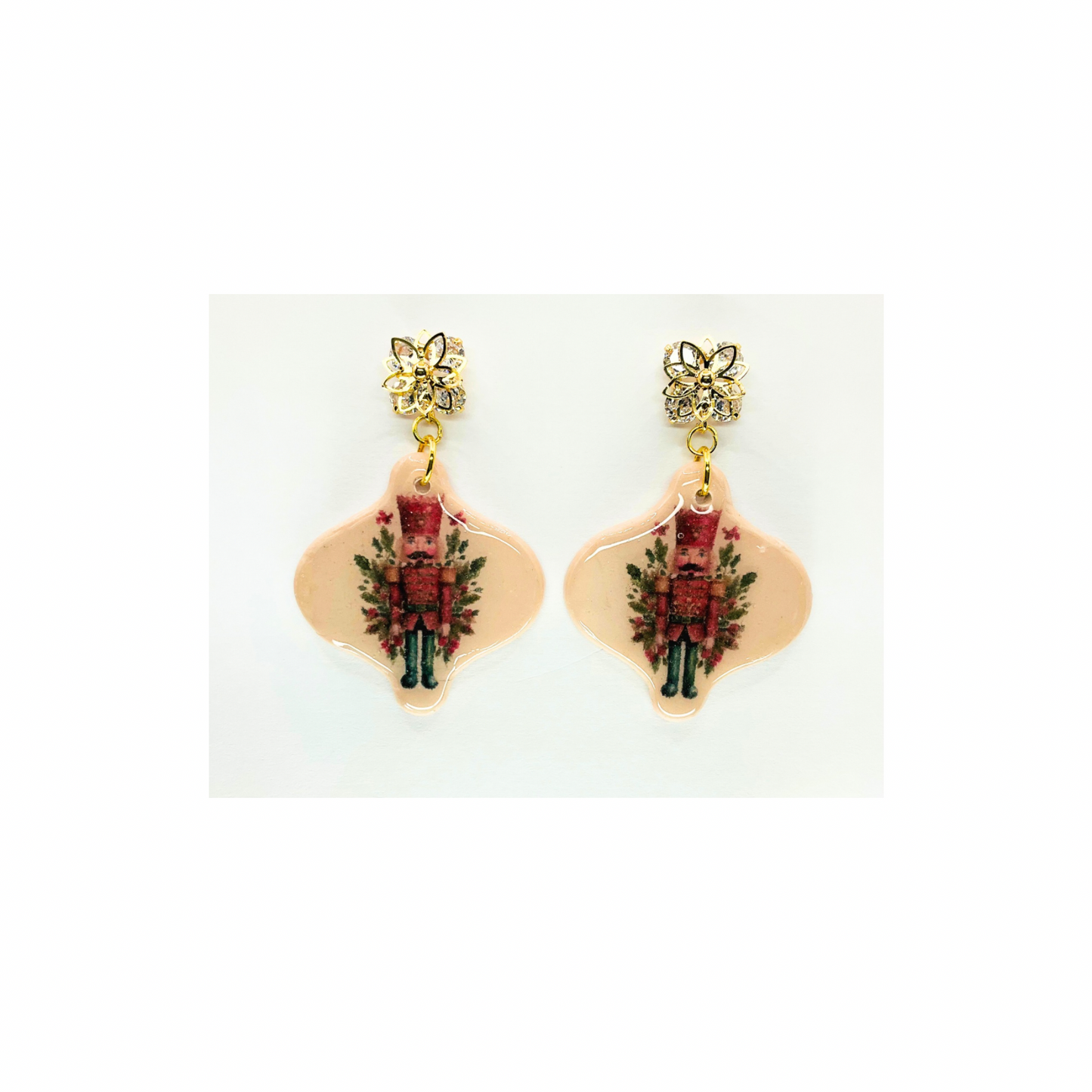 Nutcracker Christmas Ornament with Rhinestone Star Stud Dangle Earring