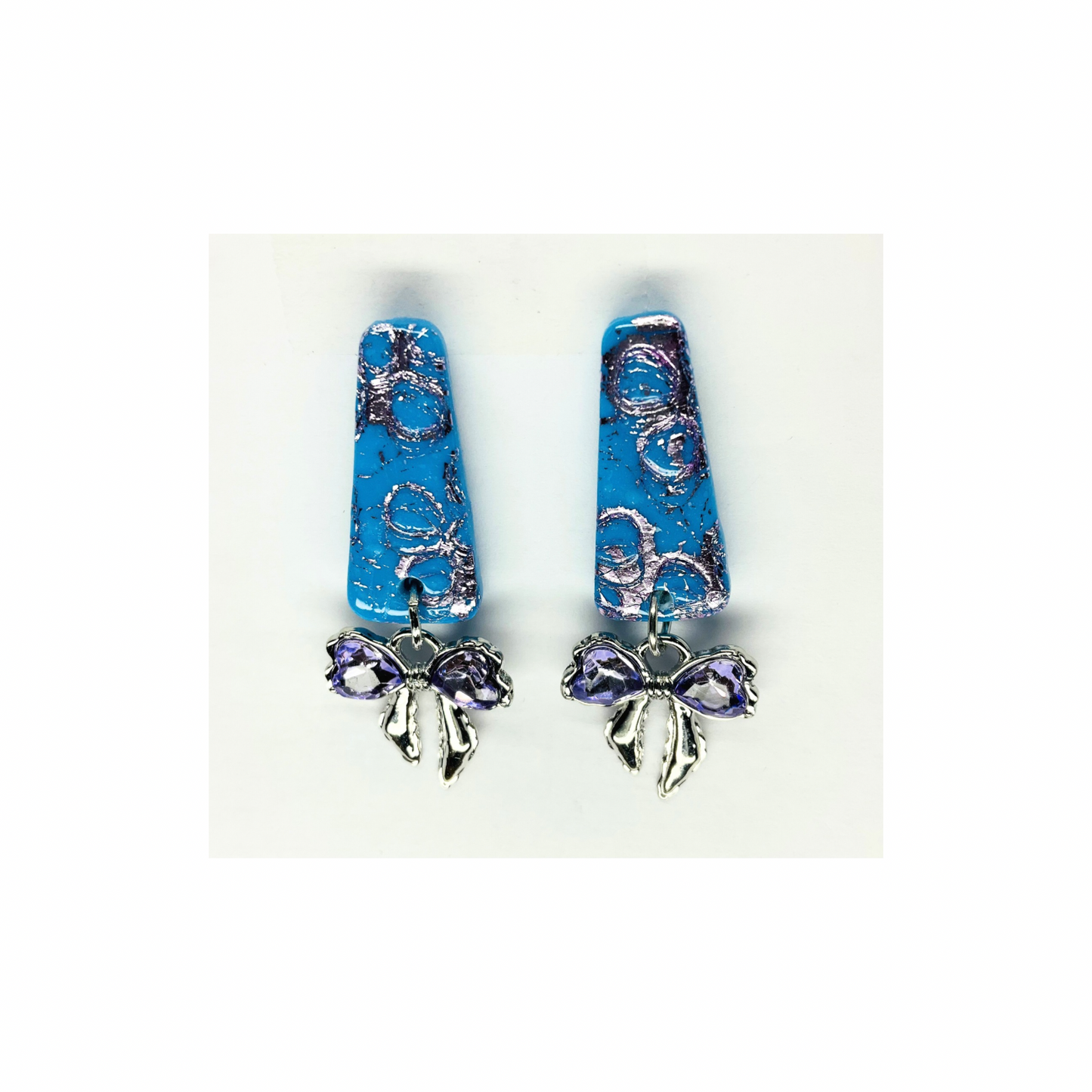 Azure Blue  Stud with Bow Charm Dangle Earring-Crafting By BB