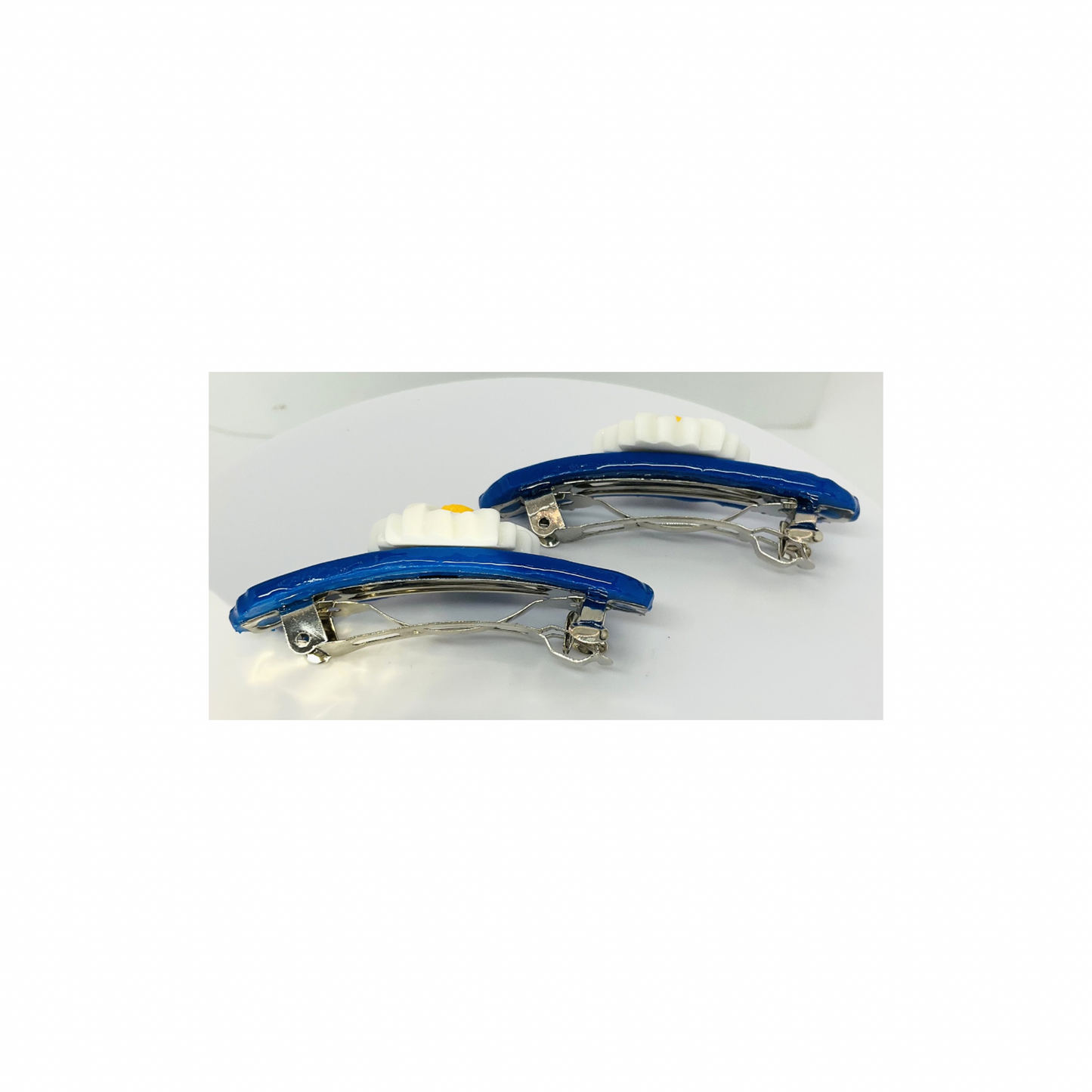Blue with White Daisy 2-Inch Hair Barrette-Crafting By BB
