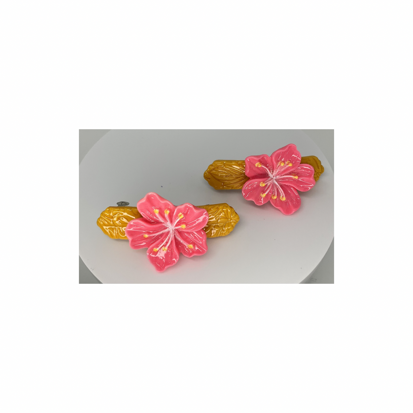 Yellow Hair Barrette with Pink Flower-Crafting By BB