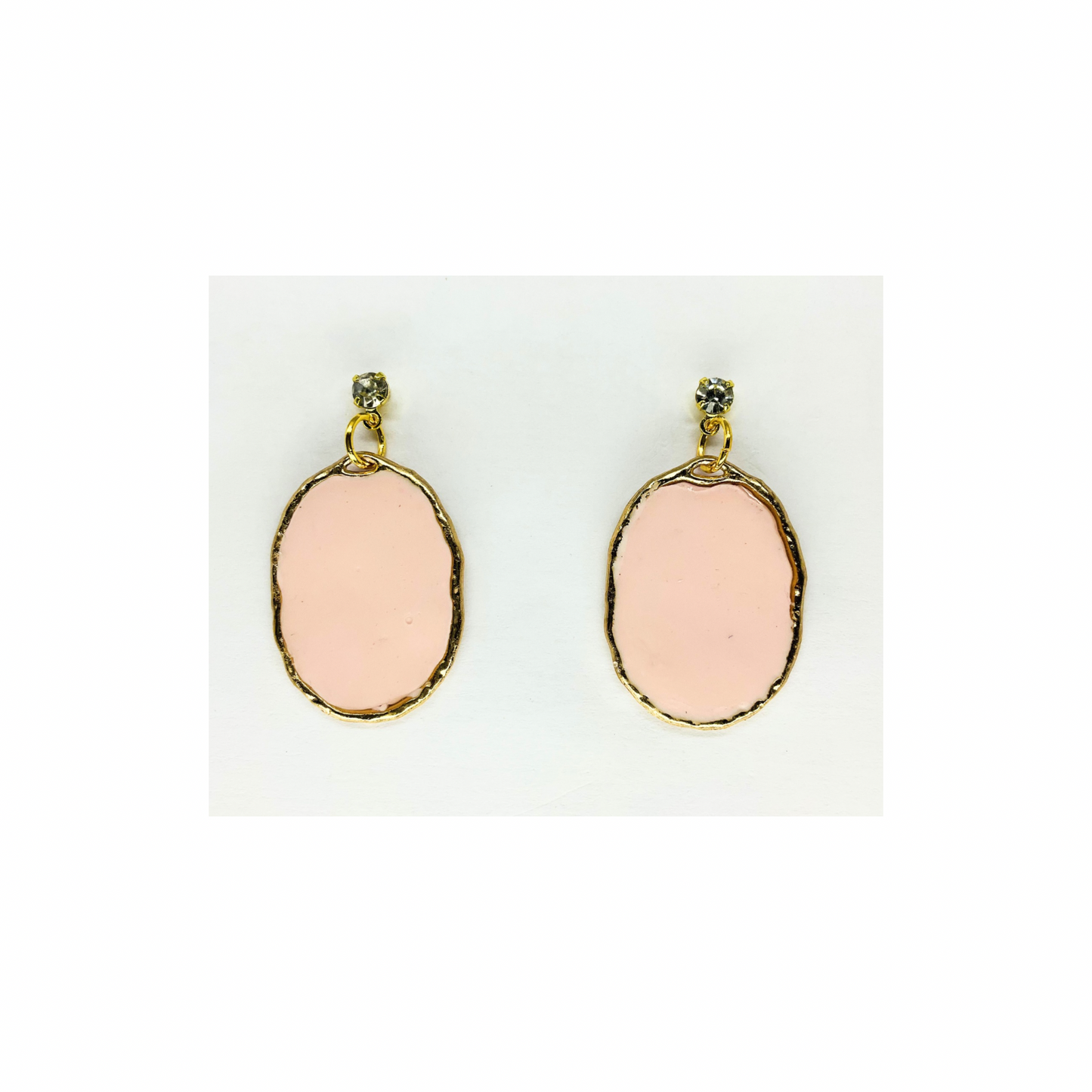 Pink and Gold Oval Dangle with Rhinestone Stud Earring-Crafting By BB