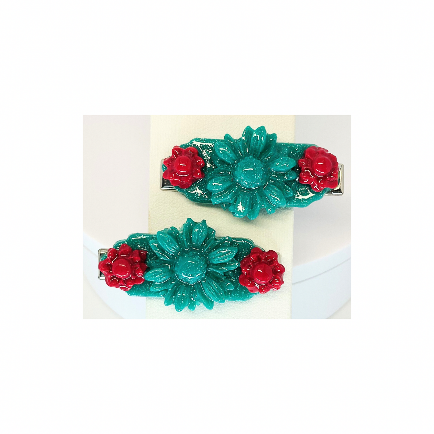 Green and Hot Pink Flower 1.5 Inch Hair Clip-Crafting By BB