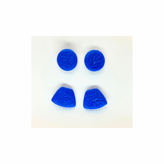 Royal Blue Stud with Raised Floral Earrings
