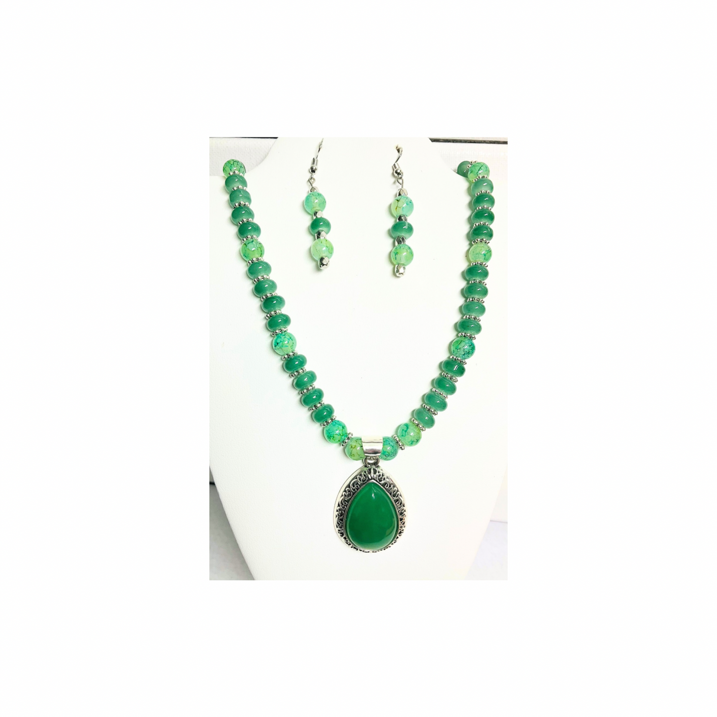 Peridot Green Beaded Necklace and Dangle Earring Set