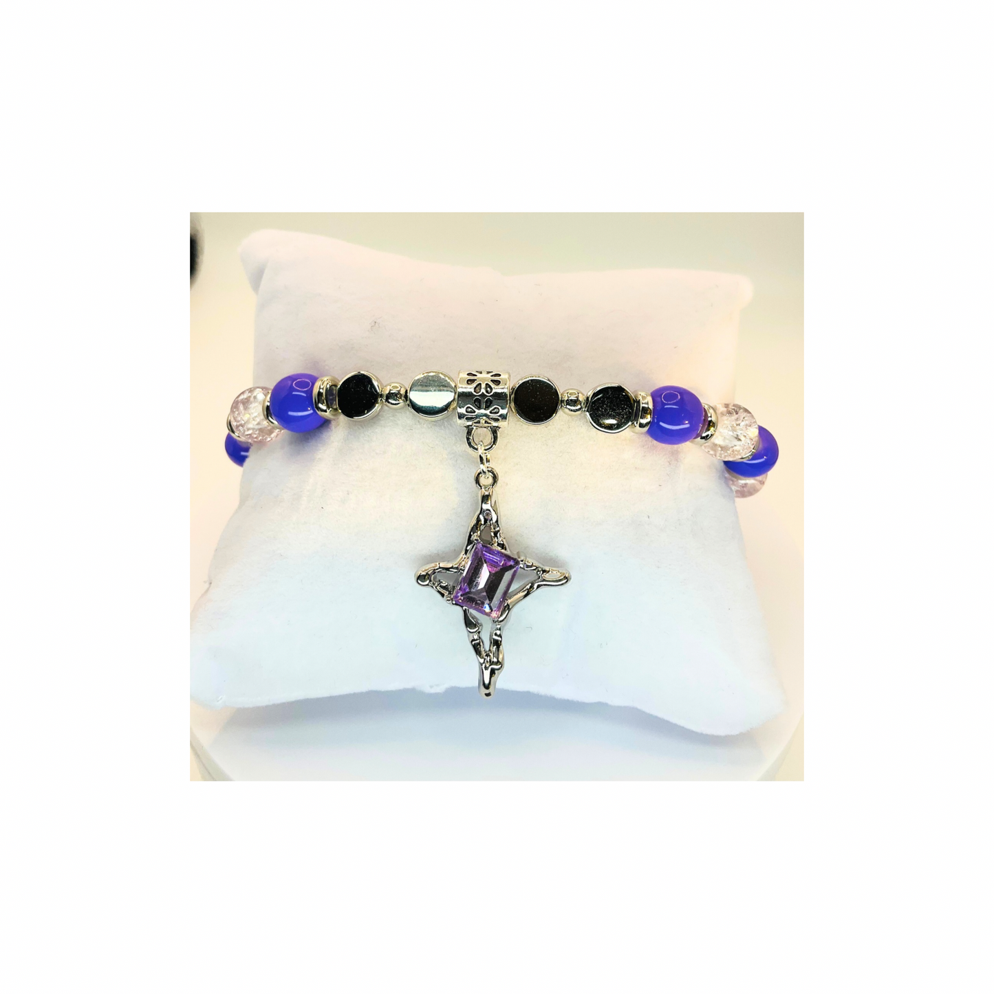 Purple Crystal and Silver Beaded Bracelet with Star Charm-Crafting By BB
