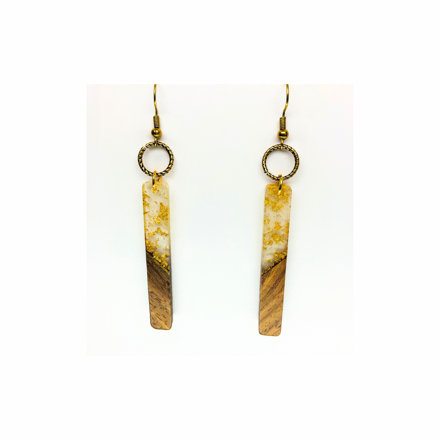 Boho Wood Collection Long Dangle Earring with Gold Accents and Wooden Design Elements