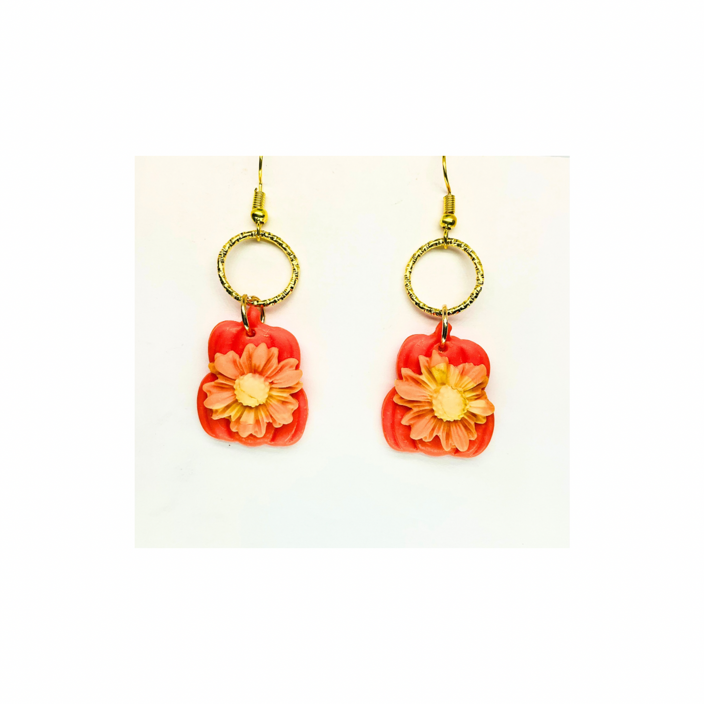 Fall Collection Orange Stacked Pumpkins with Large Flower Dangle Earring