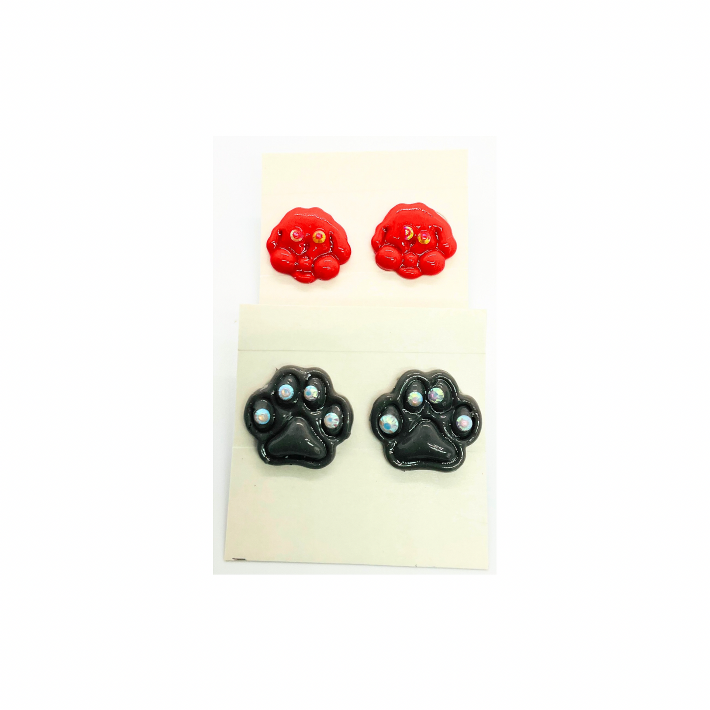Doggie Stud Earring Paw and Face with Rhinestones