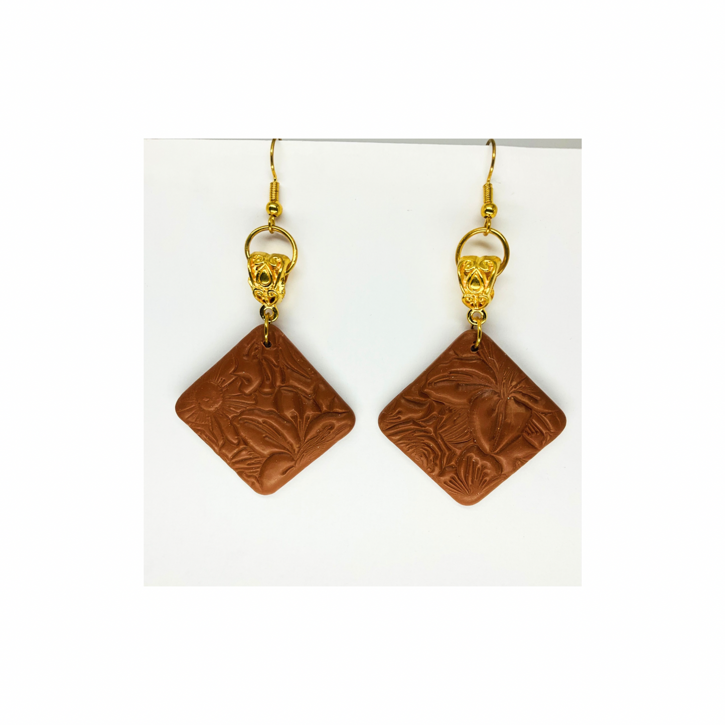 Leather Look Bronze Square Dangle with Gold Earring | Crafting By BB