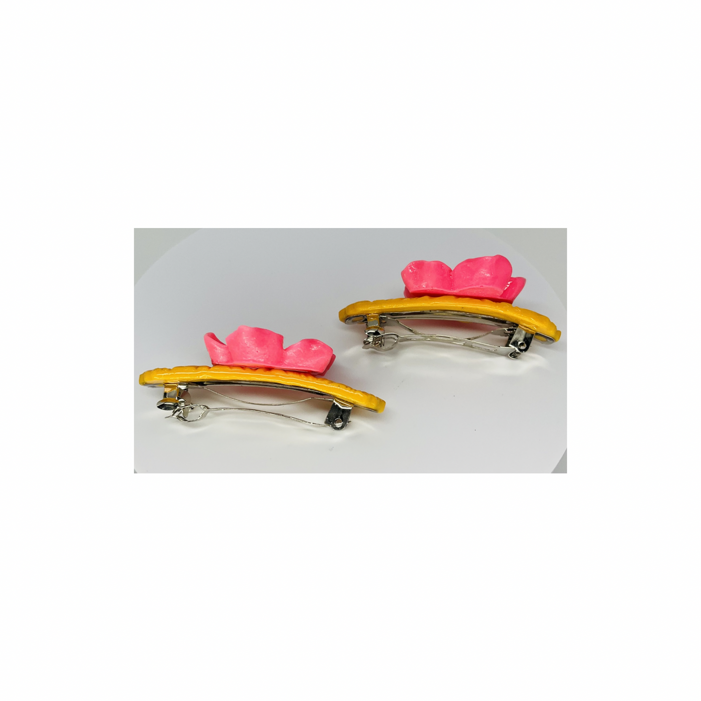 Yellow Hair Barrette with Pink Flower-Crafting By BB