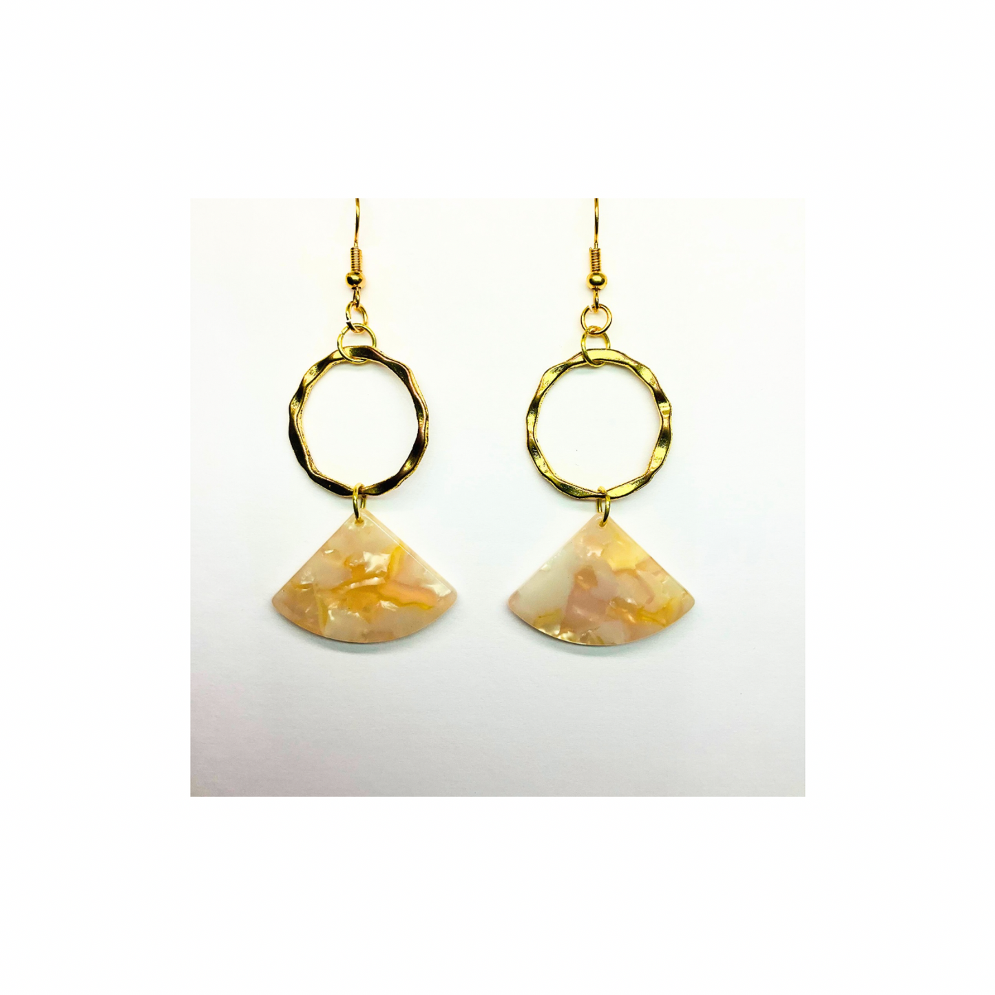 Tortoise Collection Cream Fan Style with Gold Circle Earrings - Unique Design Jewelry Accessory
