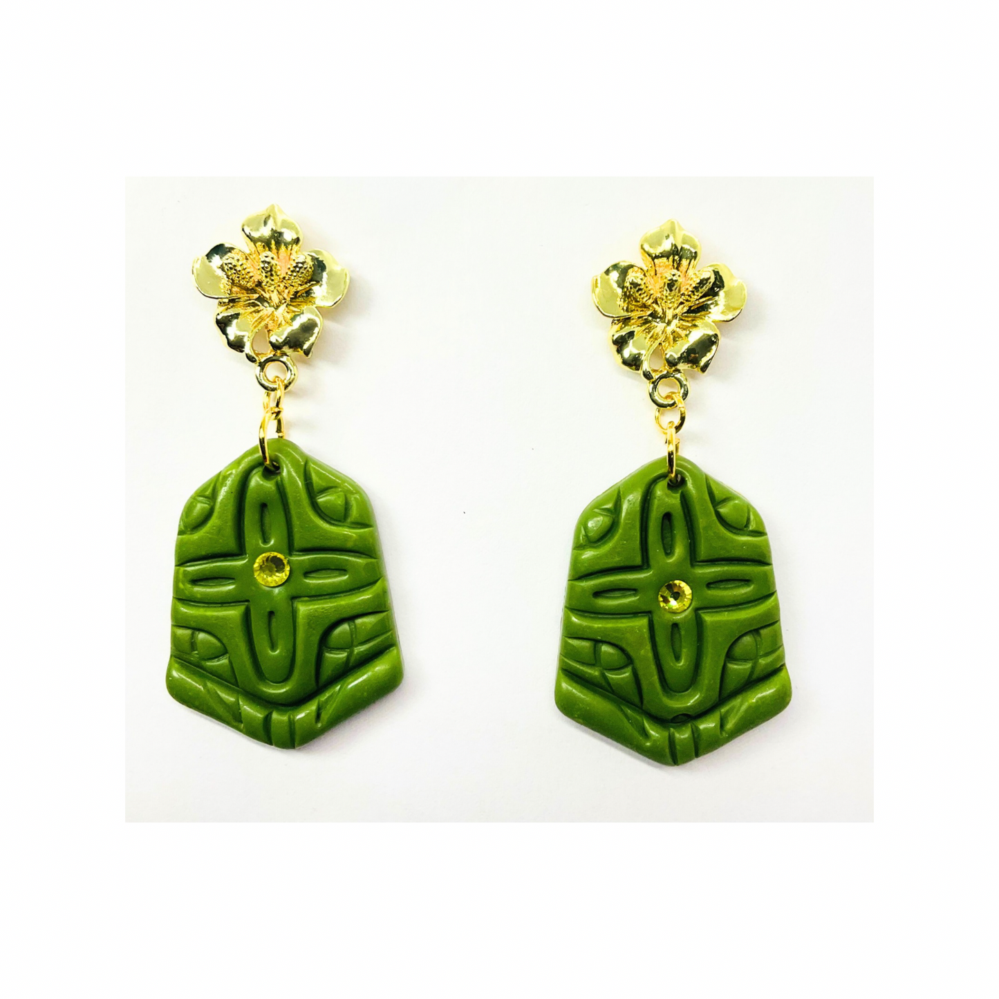 Green and Gold Stud Dangle Earring