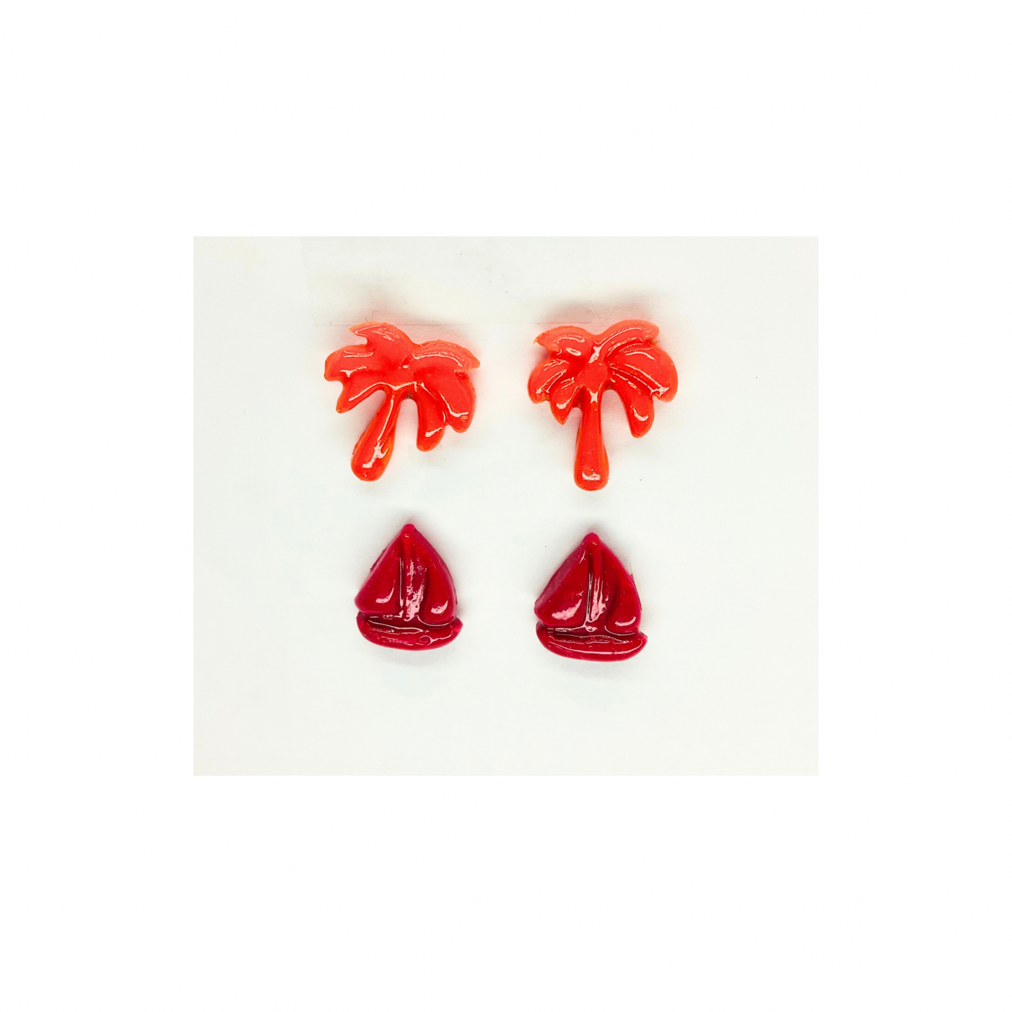 Red Sailboat and Orange Palm Tree Stud Earrings-Crafting By BB