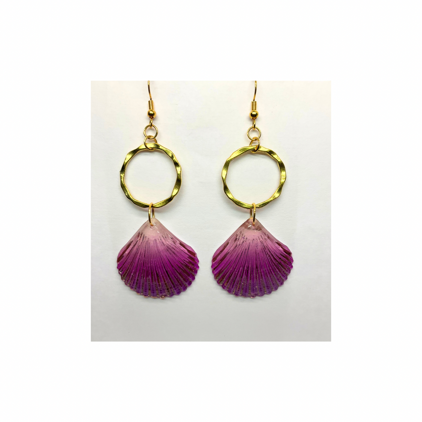 Mermaid Collection Pink Shell Dangle Earrings for Female with Gold Circle Design and Colorful Shell Accents