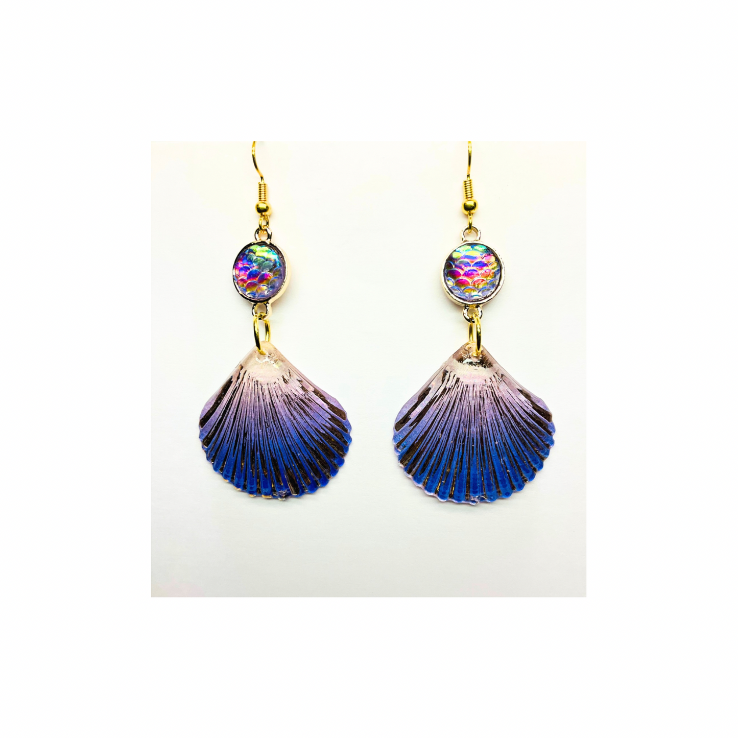 Mermaid Collection Shimmer Purple Shell Dangle Earrings for Female with Colorful Accent Stone