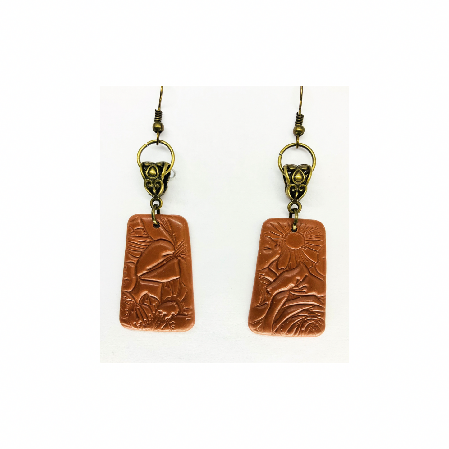 Leather Look Bronze with Gold Hoop Dangle Earrings-Crafting By BB