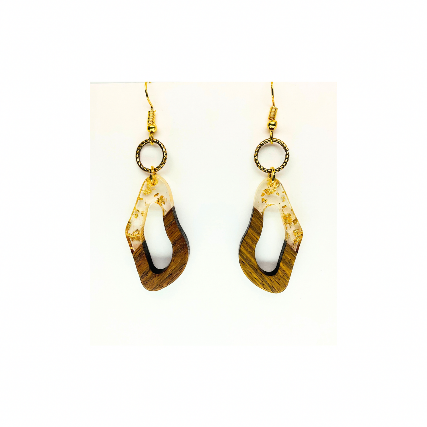 Boho Wood Collection Geometric Dangle Earrings for Female - Wooden Design with Gold Accents