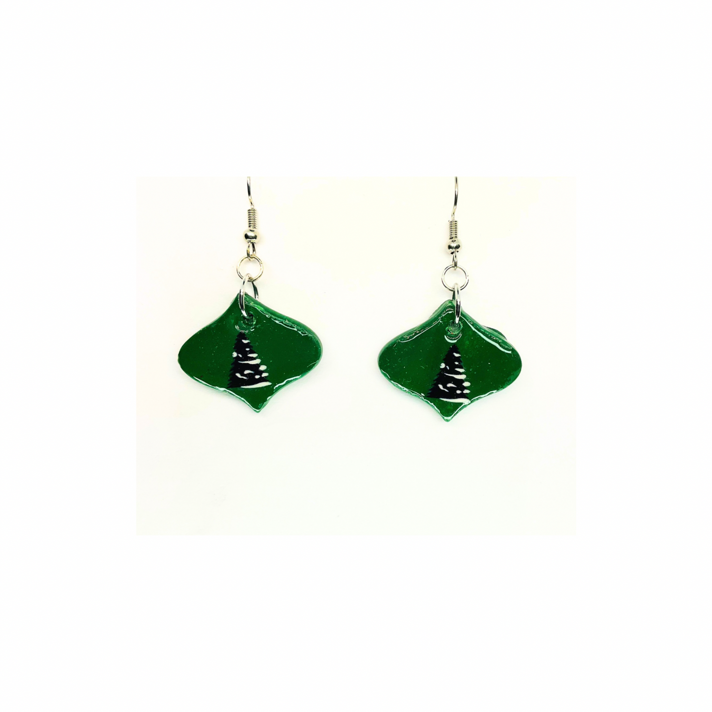 Christmas in July Collection Green Ornament with Tree Dangle Earrings