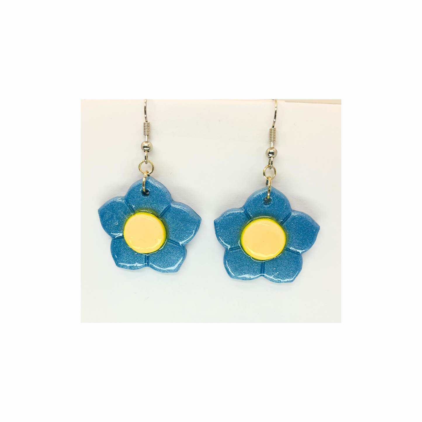 Blue Yellow Flower Dangle Earrings-Crafting By BB