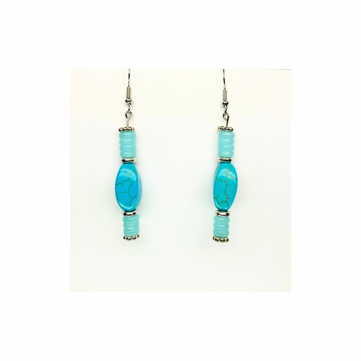 Howlite Turquoise Collection Dangle Earring - Light Blue Beaded Design Earrings