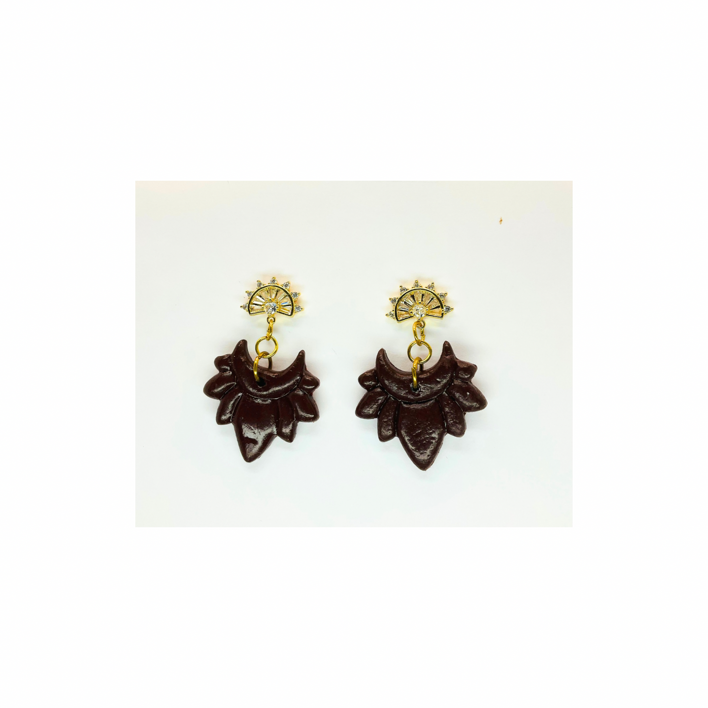 Brown Petal Shaped Dangle with Rhinestone Stud Earrings-Crafting By BB