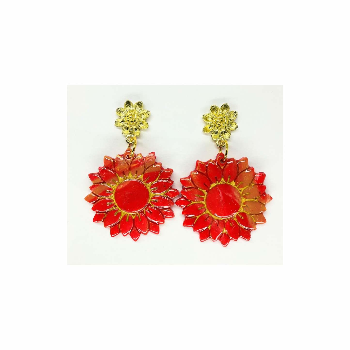 Red and Gold Stud Dangle Sunflower Earring-Crafting By BB