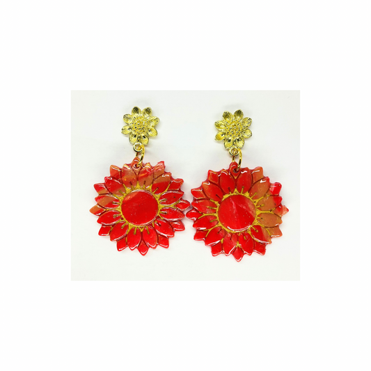 Red and Gold Stud Dangle Sunflower Earring-Crafting By BB