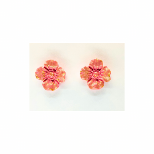 Pink and Gold Flower Stud Earrings