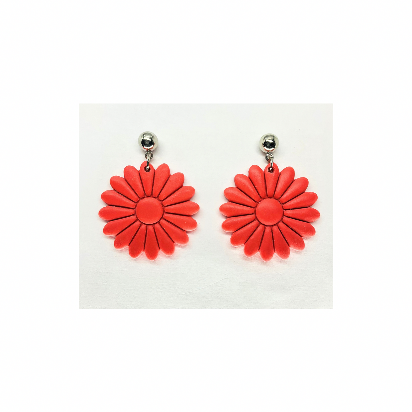 Coral Flower Dangle with Silver Ball Stud Earrings-Crafting By BB