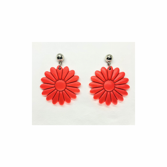 Coral Flower Dangle with Silver Ball Stud Earrings-Crafting By BB