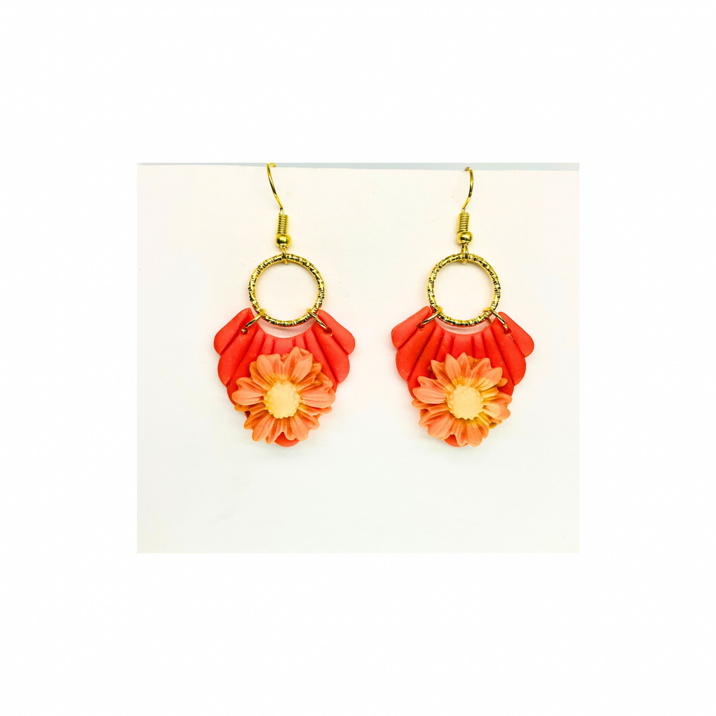 Fall Collection Orange Dangle with Flower Earring - Elegant Orange Floral Design for Subtle Yet Striking Accessories