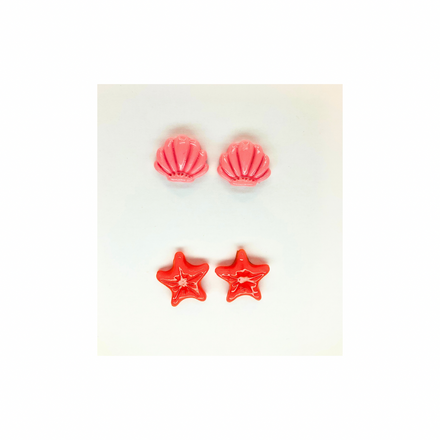 Mermaid Collection Pink Shell and Orange Starfish Stud Earrings