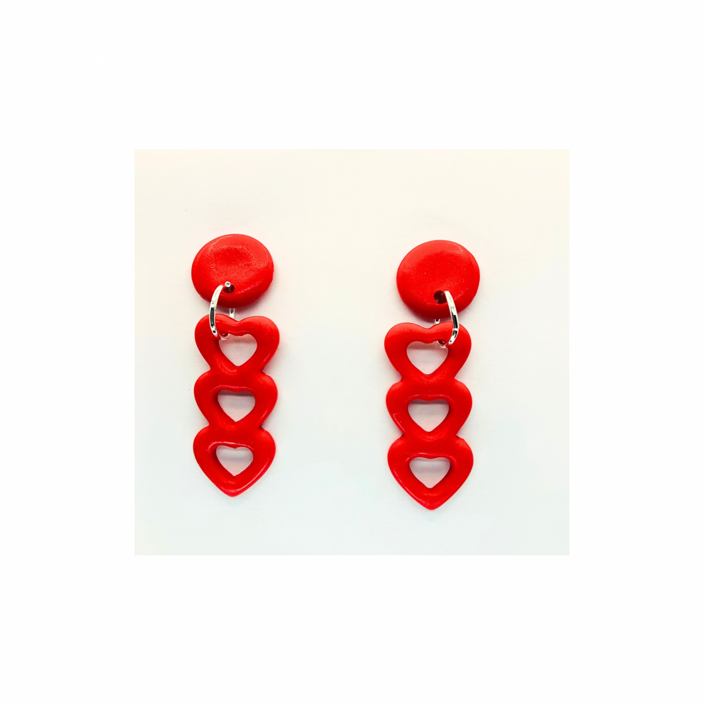 Red Heart Dangle with Button Stud Earrings