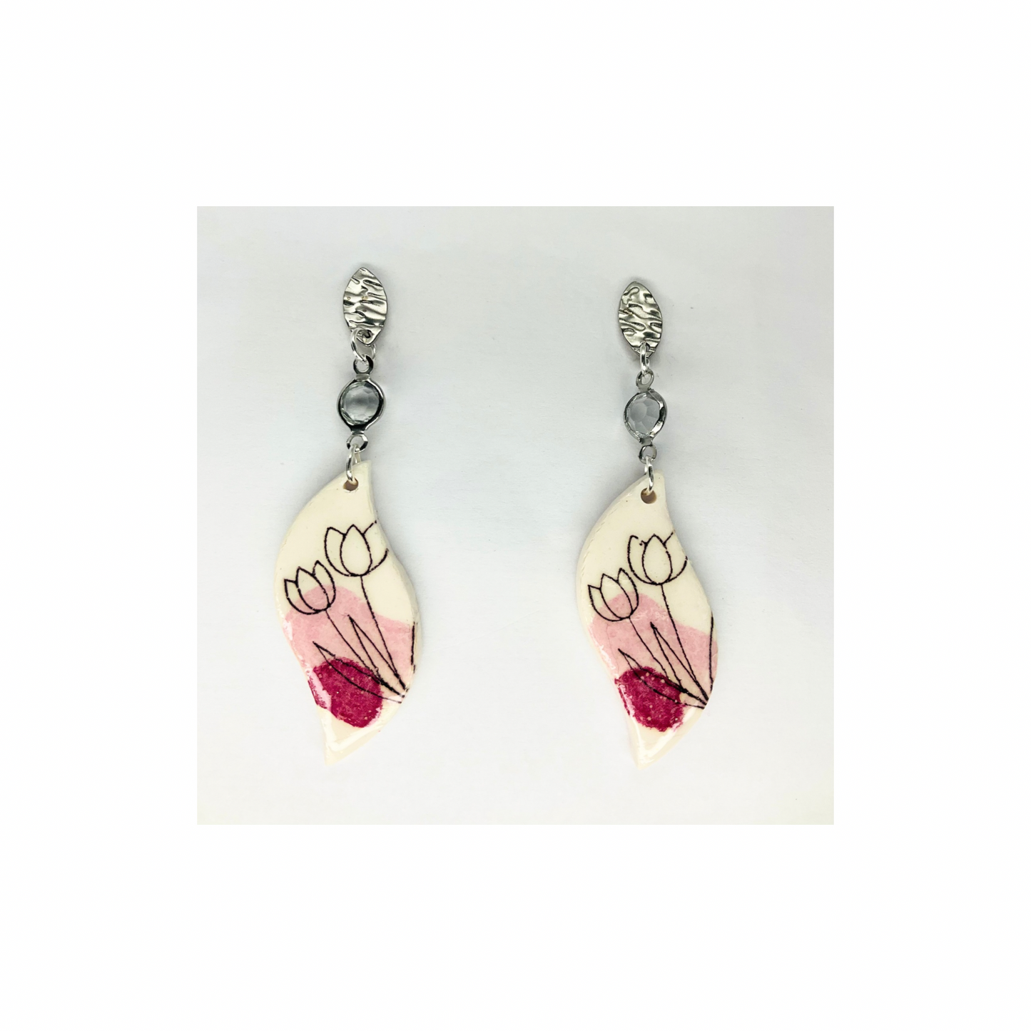 Flower Line Art Dangle with Silver Stud Earrings-Crating By BB