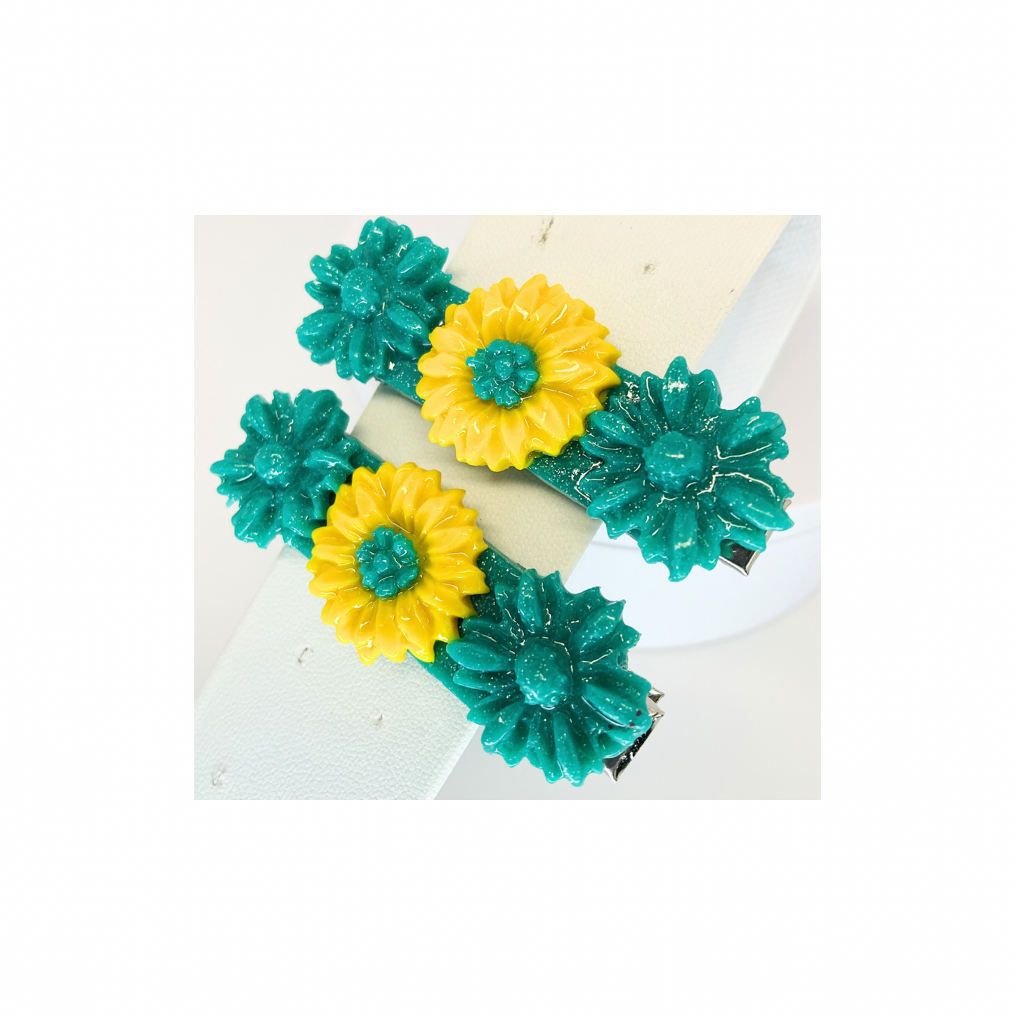 Green and Yellow Flower 2-Inch Hair Clip-Crafting By BB