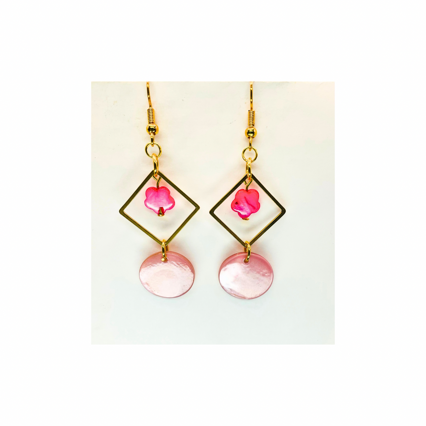Pink Shell with Gold Square Accents, Boho Beach Jewelry